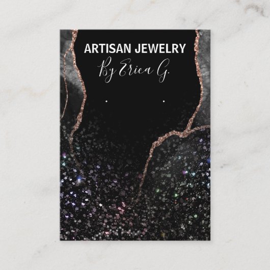 Sparkly Agate Black en Roos Gold Earning-kaarten Visitekaartje (Voorkant)