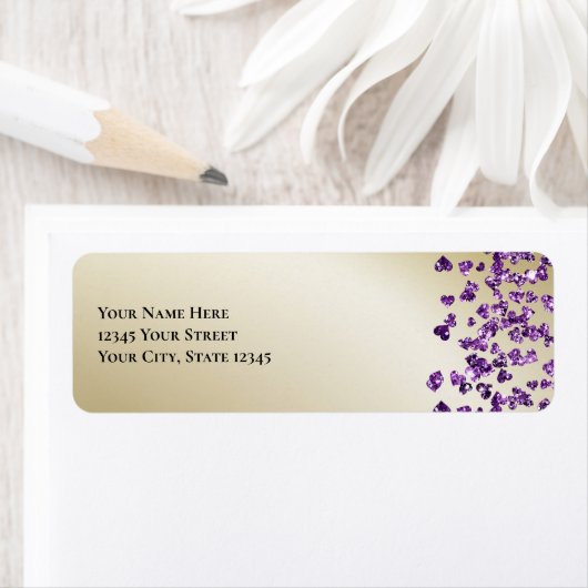 Sparkly Amethist en Gouden Glitter Harten Etiket (Insitu)