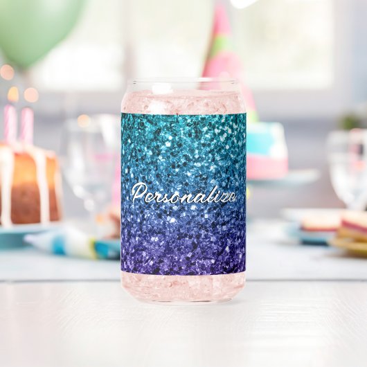 Sparkly aqua blauw Ombre sparkles Aangepaste tekst Blikvorm Glas (Insitu (Verjaardag))