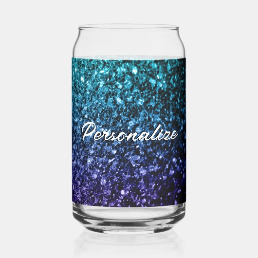 Sparkly aqua blauw Ombre sparkles Aangepaste tekst Blikvorm Glas (Achterkant)