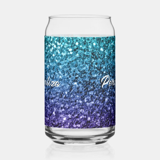 Sparkly aqua blauw Ombre sparkles Aangepaste tekst Blikvorm Glas (Links)