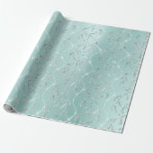 Sparkly Aqua Ocean Laurel Floral Silver Diamonds Cadeaupapier (Uitgerold)