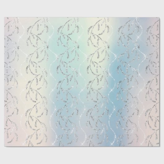 Sparkly Aqua Opal Laurel Floral Silver Diamonds Cadeaupapier (Vlak)