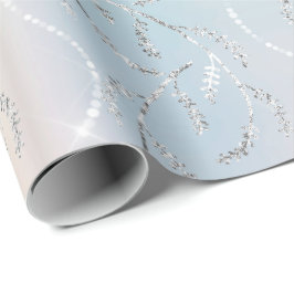 Sparkly Aqua Opal Laurel Floral Silver Diamonds Cadeaupapier