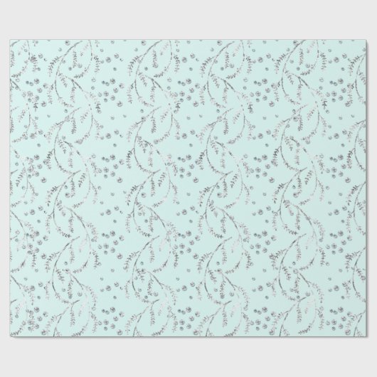 Sparkly Aquatic Pastel Laurel Silver Diamonds Cadeaupapier (Vlak)