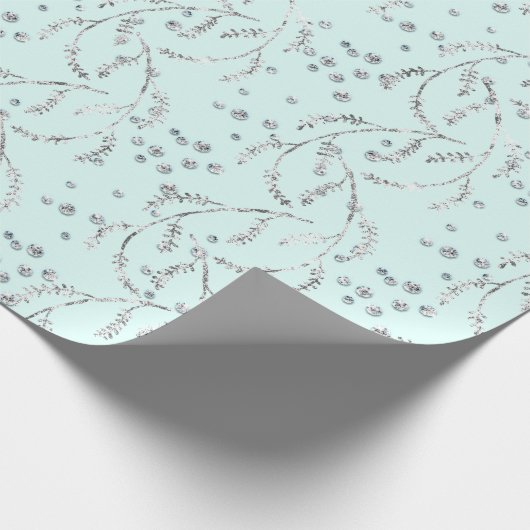 Sparkly Aquatic Pastel Laurel Silver Diamonds Cadeaupapier (Hoek)