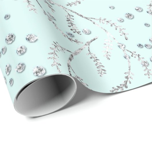 Sparkly Aquatic Pastel Laurel Silver Diamonds Cadeaupapier (Rol Hoek)