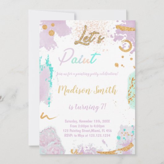 Sparkly Art Party Kaart voor meisjes (Voorkant)