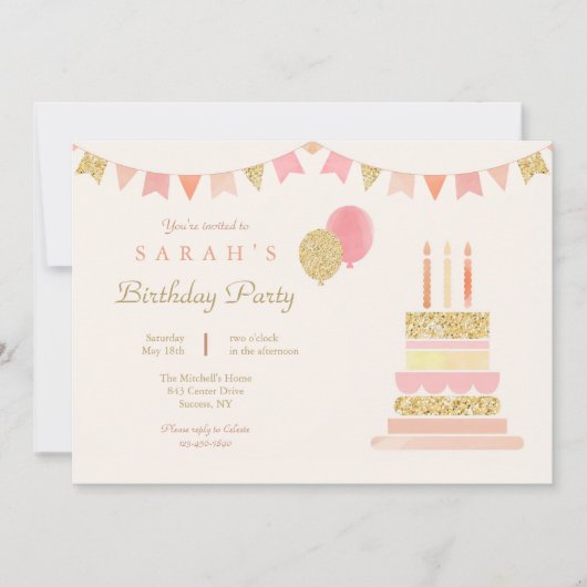 Sparkly Birthday Party Invitation Kaart (Voorkant)