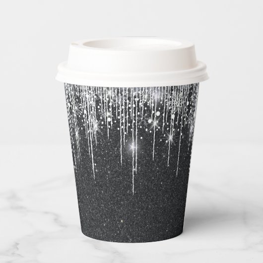 Sparkly Black and Silver Christmas New year Party Papieren Bekers (Achterkant)