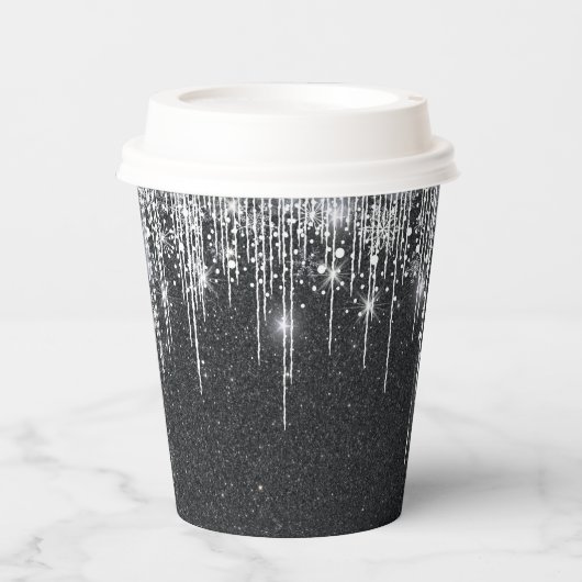 Sparkly Black and Silver Christmas New year Party  Papieren Bekers (Voorkant)