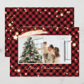 Sparkly Black en Red Buffalo Pset Star-foto Feestdagenkaart (Voorkant / Achterkant)