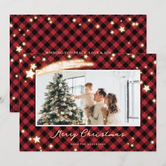 Sparkly Black en Red Buffalo Pset Star-foto Feestdagenkaart (Voorkant / Achterkant)