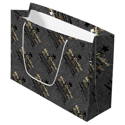 Sparkly Black Gift Bag Groot Cadeauzakje (Voorkant Gekanteld)