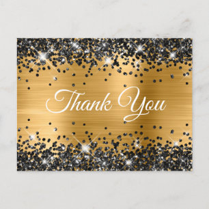 Sparkly Black Glitter Gold Foil Hartelijk dank Briefkaart