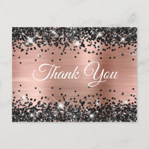 Sparkly Black Glitter Roos Gold Foil Hartelijk dan Briefkaart