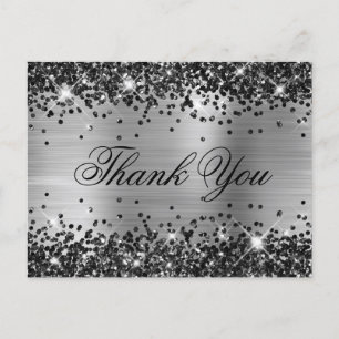 Sparkly Black Glitter Silver Foil Fancy Hartelijk  Briefkaart