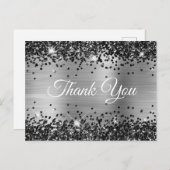 Sparkly Black Glitter Silver Foil Hartelijk dank Briefkaart (Voorkant / Achterkant)
