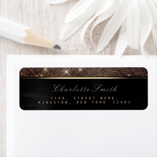 Sparkly Black Gold Luxury Copper RSVP Metallic Etiket (Insitu)