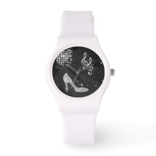 Sparkly Black Music Note & Stiletto Heel Horloge