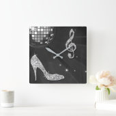 Sparkly Black Music Note & Stiletto Heel Vierkante Klok (Huis)