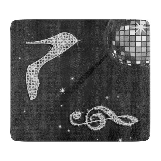 Sparkly Black Music Note & Stiletto Hiel Snijplank (Voorkant)