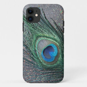 Sparkly Black Peacock Feather-nog leven iPhone 11 Hoesje