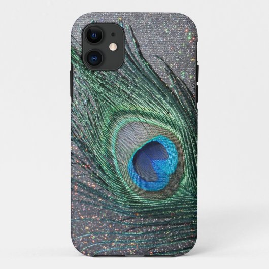 Sparkly Black Peacock Feather-nog leven Case-Mate iPhone Case (Achterkant)