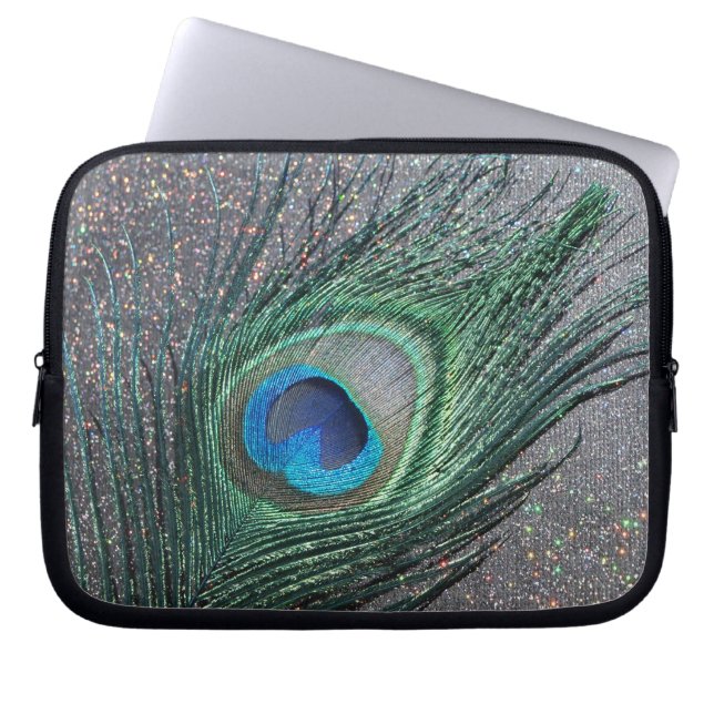 Sparkly Black Peacock Feather-nog leven Laptop Sleeve (Voorkant)