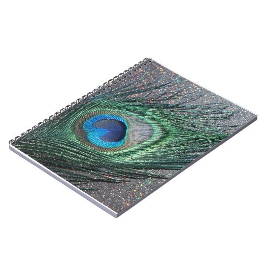 Sparkly Black Peacock Feather-nog leven Notitieboek (Linkerzijde)