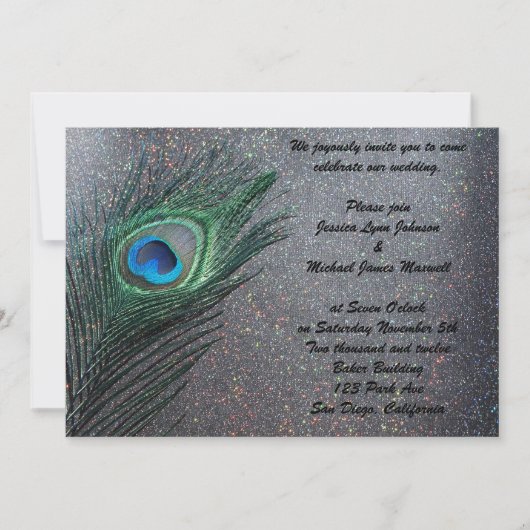 Sparkly Black Peacock Wedding Kaart (Voorkant)