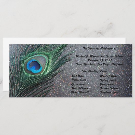 Sparkly Black Peacock Wedding Programme Programmakaart (Voorkant / Achterkant)