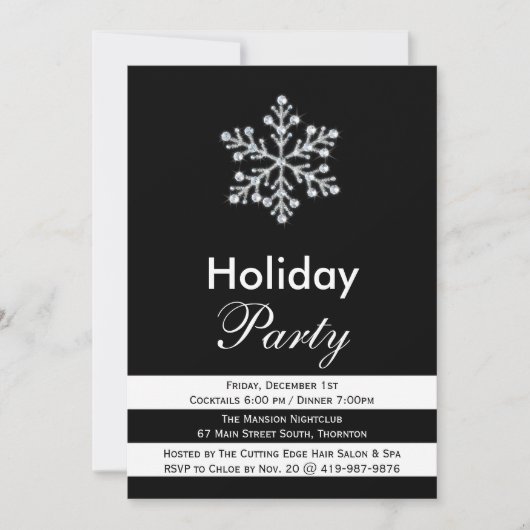 Sparkly Black & White Corporate Holiday Invite Kaart (Voorkant)
