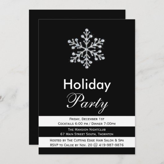 Sparkly Black & White Corporate Holiday Invite Kaart