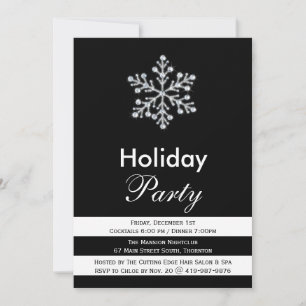 Sparkly Black & White Corporate Holiday Invite Kaart