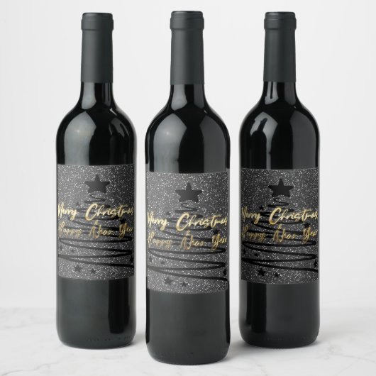 Sparkly Black Wine Label Set Wijn Etiket (Flessen)