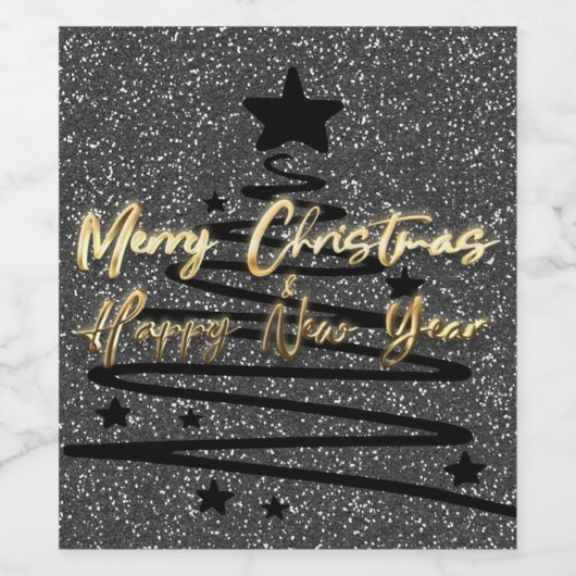 Sparkly Black Wine Label Set Wijn Etiket (Enkel label)