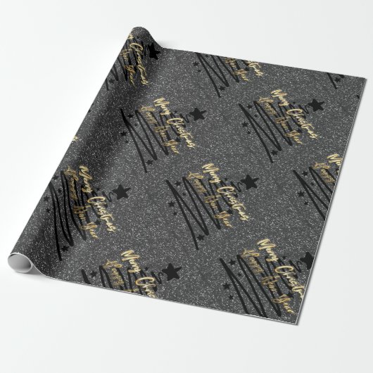 Sparkly Black Wrapping Paper Cadeaupapier (Uitgerold)
