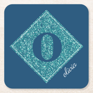 Sparkly Blauwgroen Blauw Glitter Gepersonaliseerd  Kartonnen Onderzetters