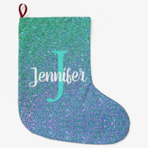 Sparkly Blauwgroen Blue Ombre Glitter Monogram Naa Grote Kerstsok