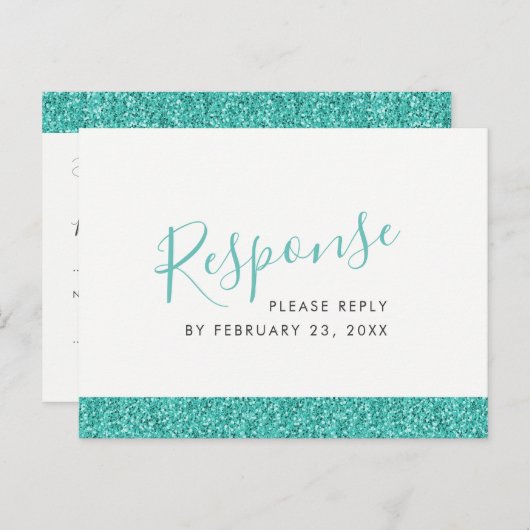 Sparkly Blauwgroen Blue RSVP Response BRIEFKAART (Voorkant / Achterkant)