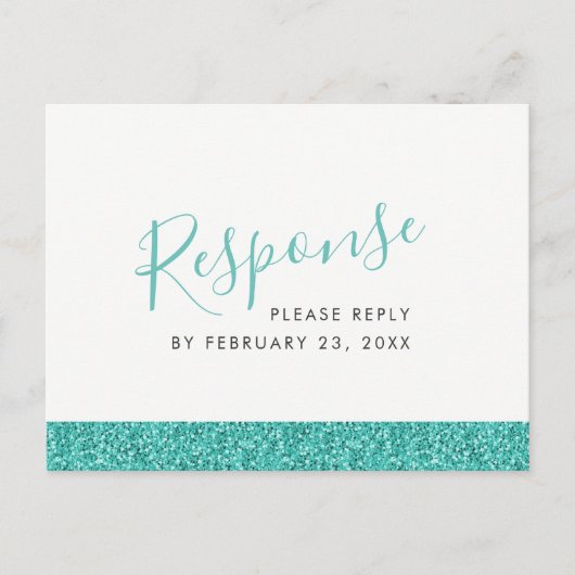 Sparkly Blauwgroen Blue RSVP Response BRIEFKAART (Voorkant)