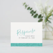 Sparkly Blauwgroen Blue RSVP Response BRIEFKAART (Staand voorkant)