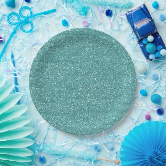 Sparkly Blauwgroen en Zilver Glitter Papieren Bordje (Feest)