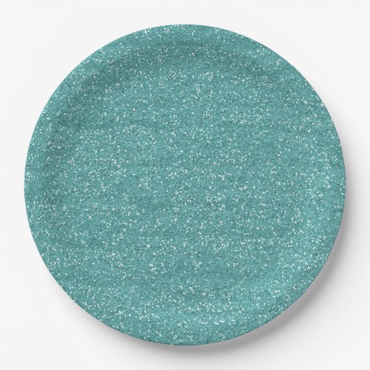 Sparkly Blauwgroen en Zilver Glitter Papieren Bordje (Voorkant)