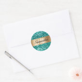 Sparkly Blauwgroen Glitter Gold Shimmer Monogram Ronde Sticker (Envelop)