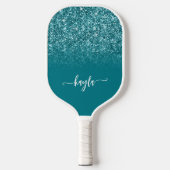 Sparkly Blauwgroen Glitter Ombre Modern Script Pickleball Paddle (Voorkant)