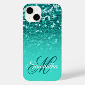 Sparkly Blauwgroen Glitter Turquoise Ombre Monogra Case-Mate iPhone Case (Achterkant)