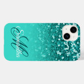 Sparkly Blauwgroen Glitter Turquoise Ombre Monogra Case-Mate iPhone Case (Achterkant (horizontaal))