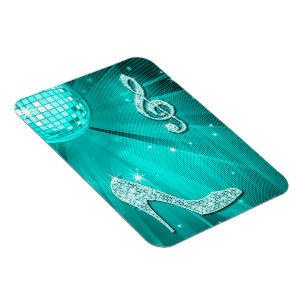 Sparkly Blauwgroen Music Note & Stiletto Heel Magneet